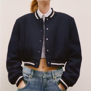 selling zara crop wool bomber jacket in navy, size small